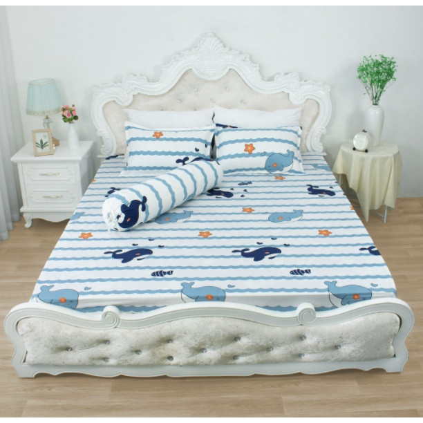 Bộ ga gối gồm 1 ga chun 2 vỏ gối nằm-vải poly cotton hàng đẹp full size ga giường