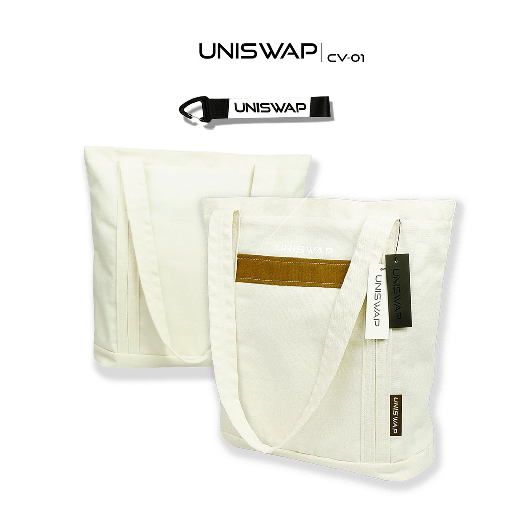 Túi UNISWAP CV-01 túi tote canvas logo da bò thật tặng kèm móc khóa cực chất