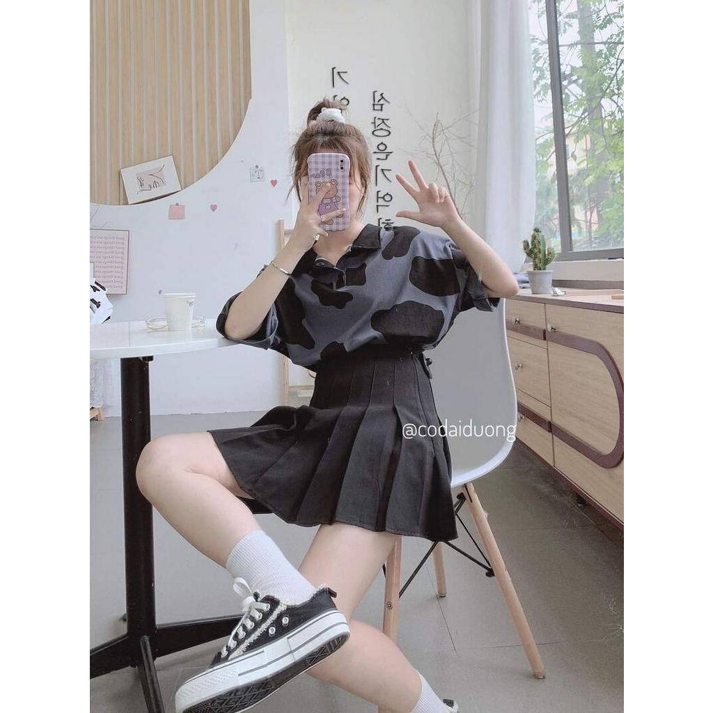 Áo phông bò sữa cổ bẻ fom rộng nhiều màu