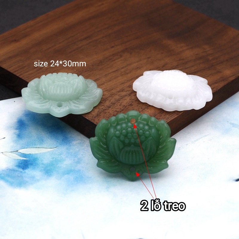 [Mới] 1 Mặt Ngọc Đá Khắc Hình Hoa Sen 2 Lỗ Treo 24*30Mm Làm Dây Đeo Cổ Trang - Phụ Kiện Nguyên Liệu Trang Sức Thủ Công