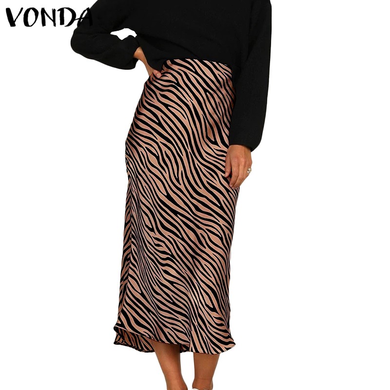Chân Váy VONDA Dáng Dài Lưng Cao Kẻ Sọc Thời Trang Công Sở Cho Nữ