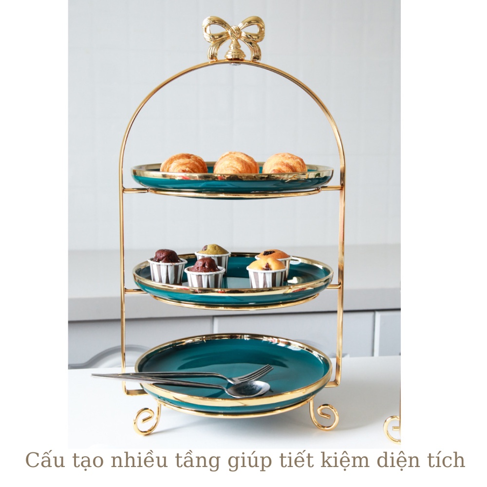 Khay quai nơ đựng bánh, kẹo, hoa quả nhiều tầng phong cách Bắc Âu