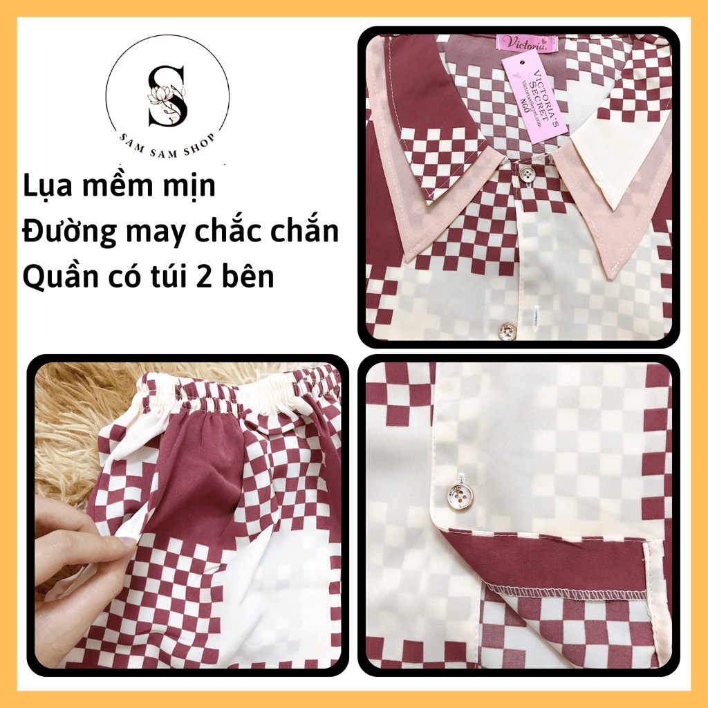 Đồ bộ ngủ pijama lụa mango, đồ bộ mặc nhà mặc nhà dễ thương áo cộc quần lửng size dưới 62kg - Sam Sam Shop