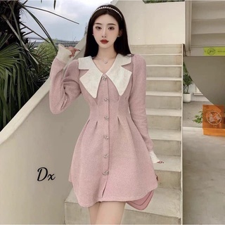 Váy nhung tăm cổ bèo