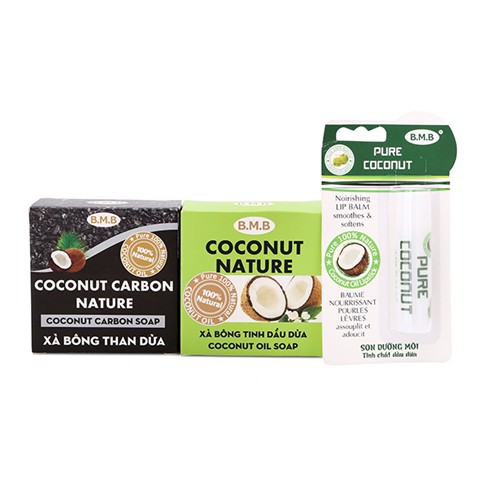 (2024) Combo 2 Xà Bông Tinh Dầu Dừa, Than Dừa + Son Dưỡng Môi B.M.B