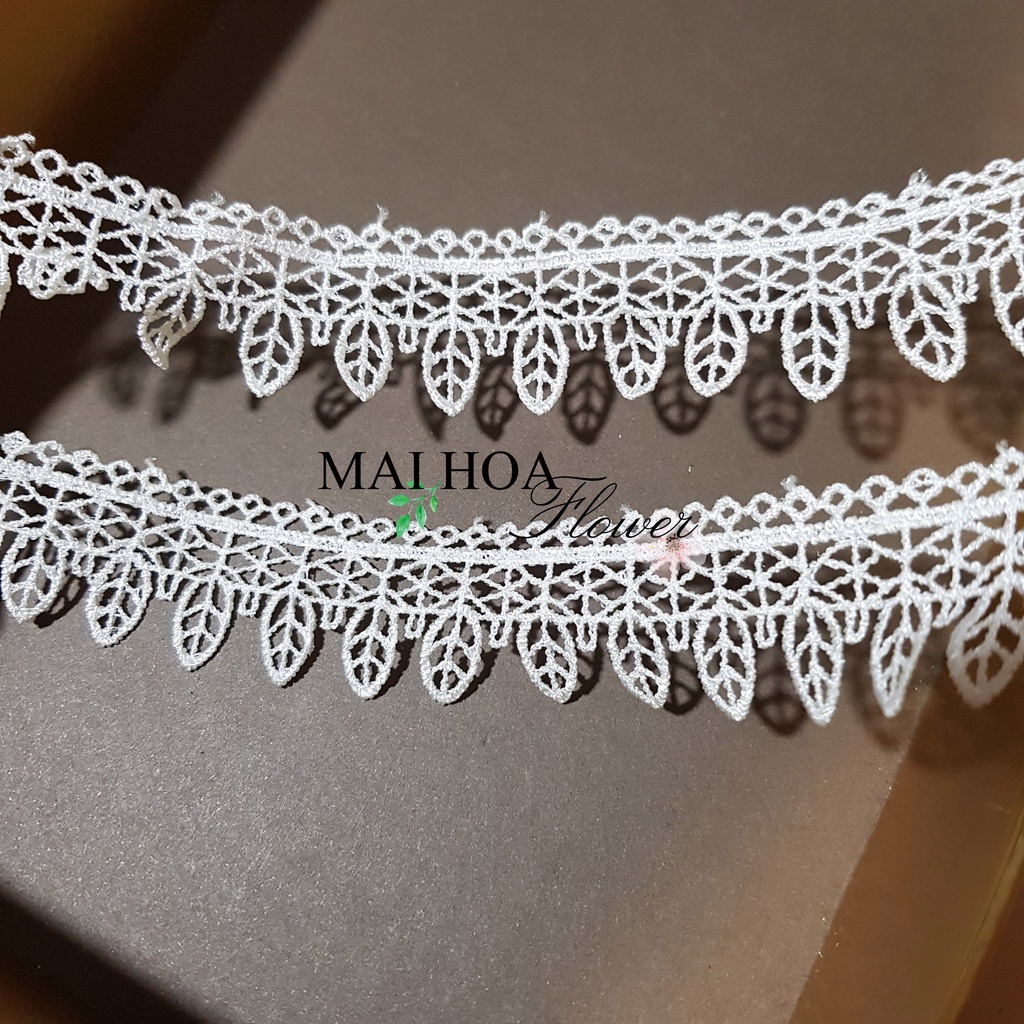 RC36 10 mét ren viền trắng thêu hoa ren may đồ trang trí váy áo rộng 2 cm Maihoaflower