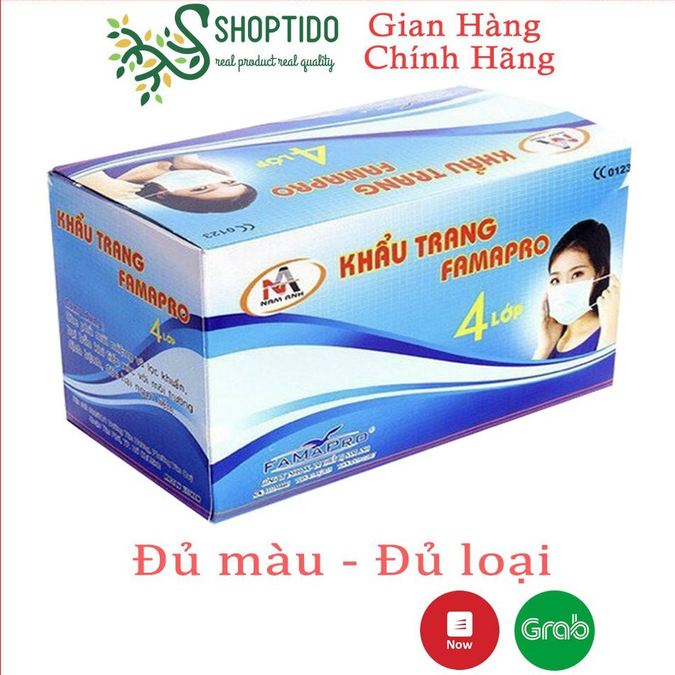 Khẩu trang y tế 4 lớp Famapro Nam Anh, hộp 50 cái kháng khuẩn đủ màu trẻ em người lớn NPP Shoptido