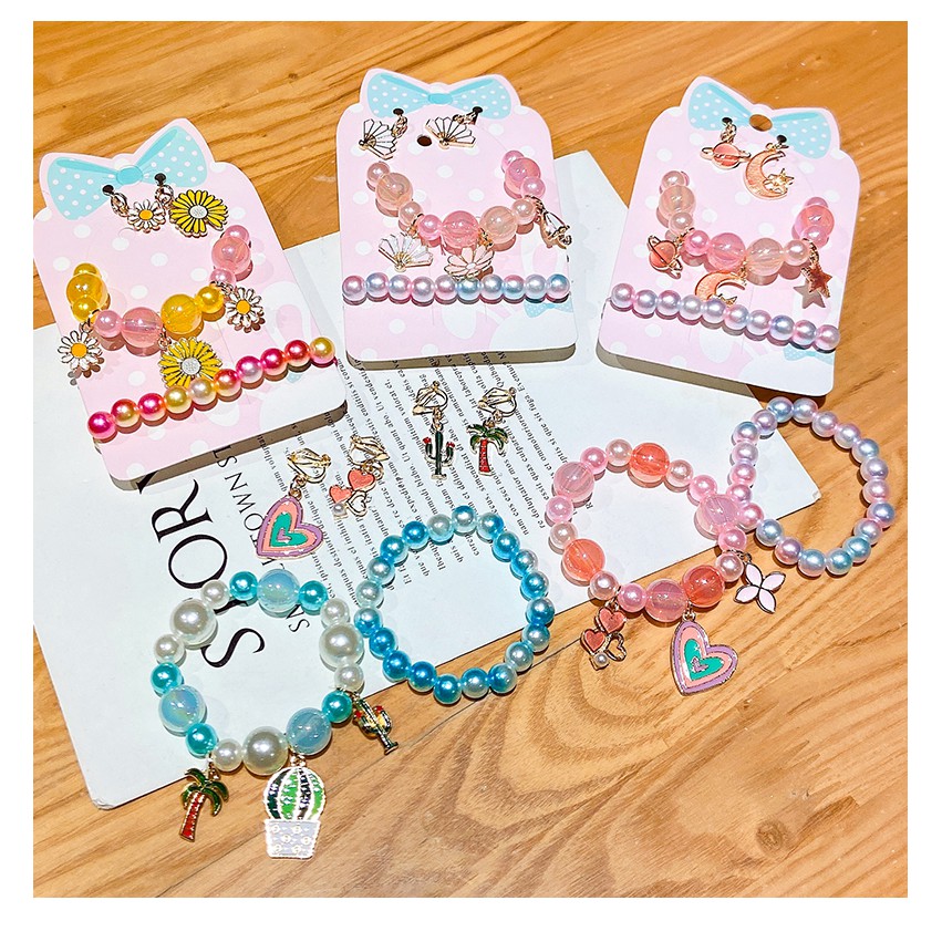 FREESHIP ĐƠN TỪ 50K_Set 3 món vòng tay + bông tai cho bé gái - CB011