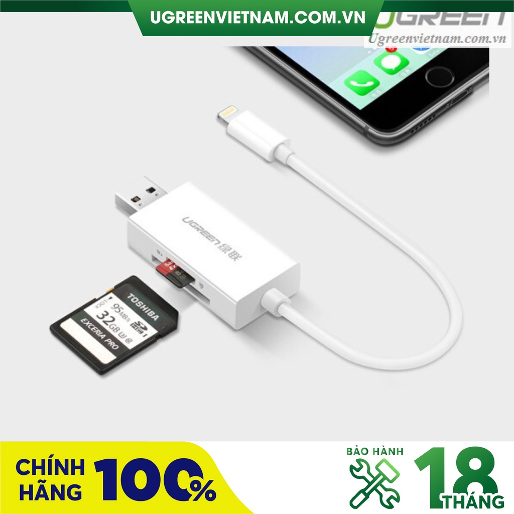 Đầu đọc thẻ nhớ iPhone / iPad / iPod chuẩn MFi chính hãng Ugreen 30612 cao cấp