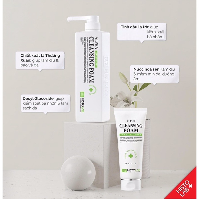 Sữa rửa mặt cho da dầu mụn dạng gel HISTOLAB ALPHA CLEANSING FOAM - The Skincare Shop