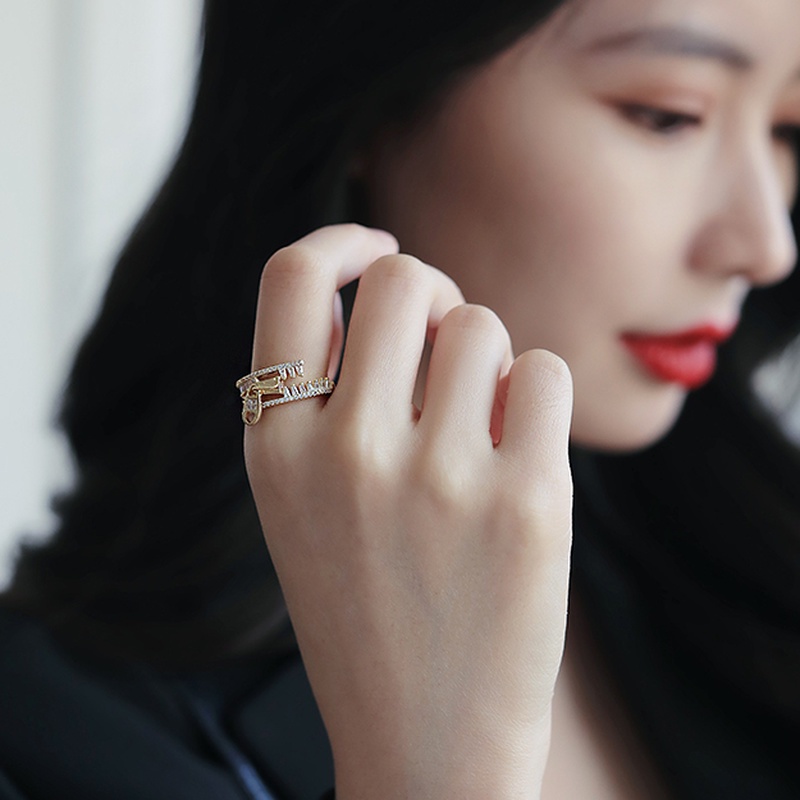 Nhẫn hở mạ vàng hình khóa kéo đính đá thời trang cho nữ