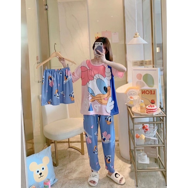 Đồ bộ mặc nhà 2 quần, Bộ thun Quảng Châu tay ngắn quần dài , set 3 món tay cộc, Ship Hoả Tốc trong 30’