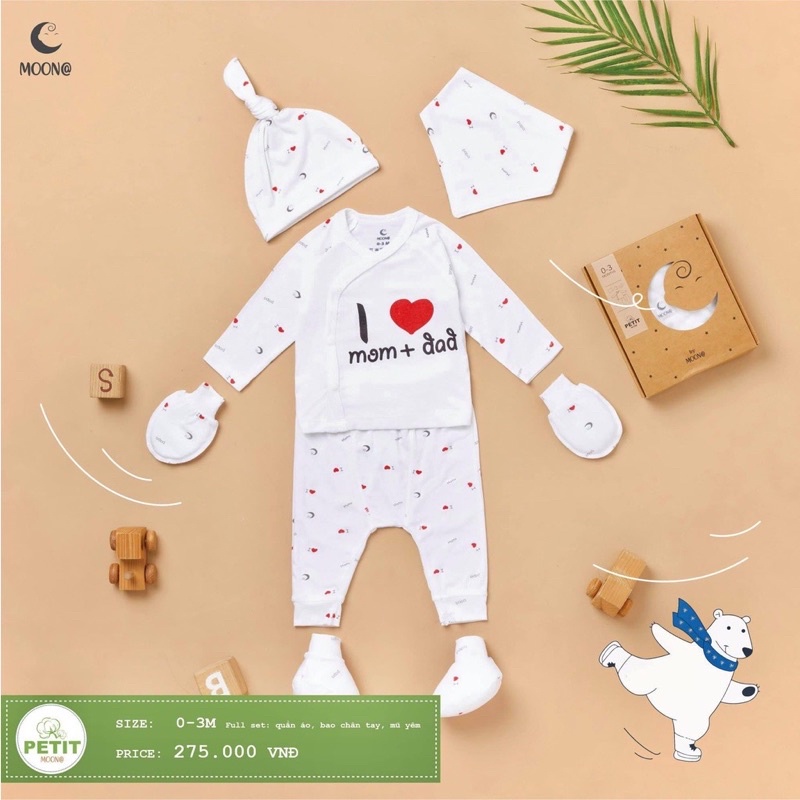 MOON - Set quà tặng sơ sinh 5 chi tiết chất petit thương hiệu Moon@ cho bé