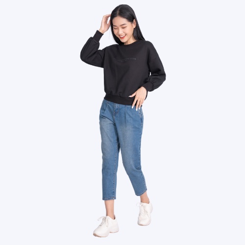 Quần Jean baggy nữ YODY cạp cao ống lửng chất bò co giãn tốt QJN3076