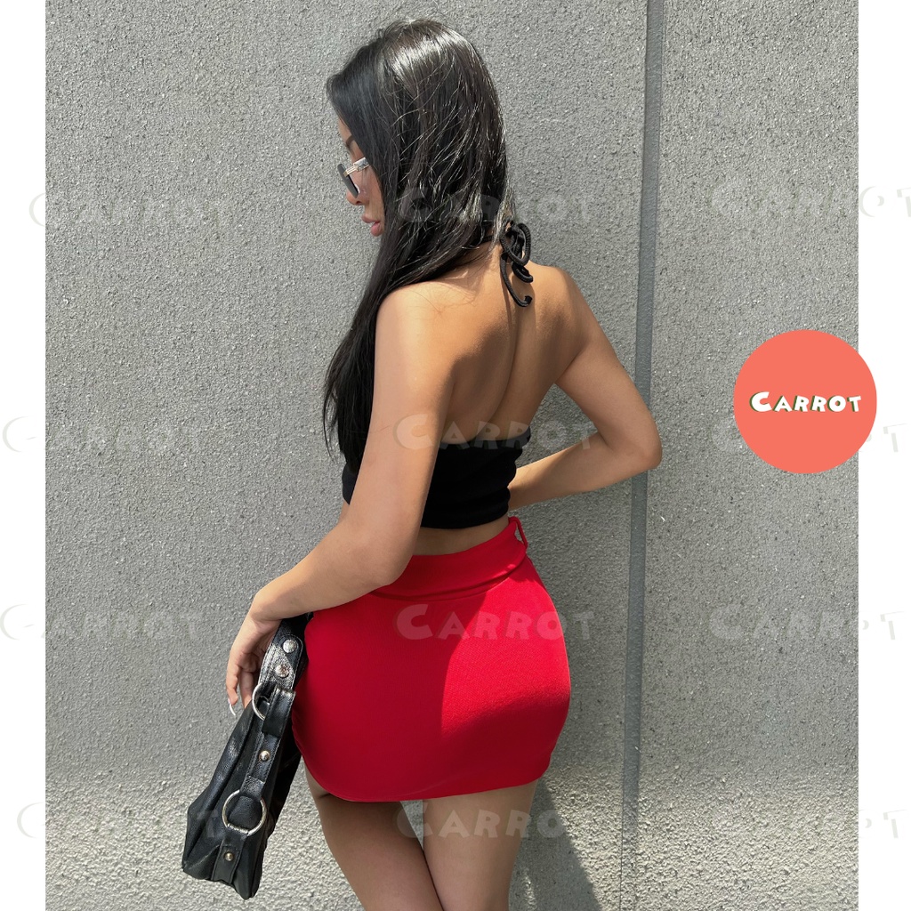 Áo croptop thiết kế khoét ngực 2 dây chân váy đỏ ôm body sexy chất vải cao cấp đi chơi đi du lịch carrotxinhdep