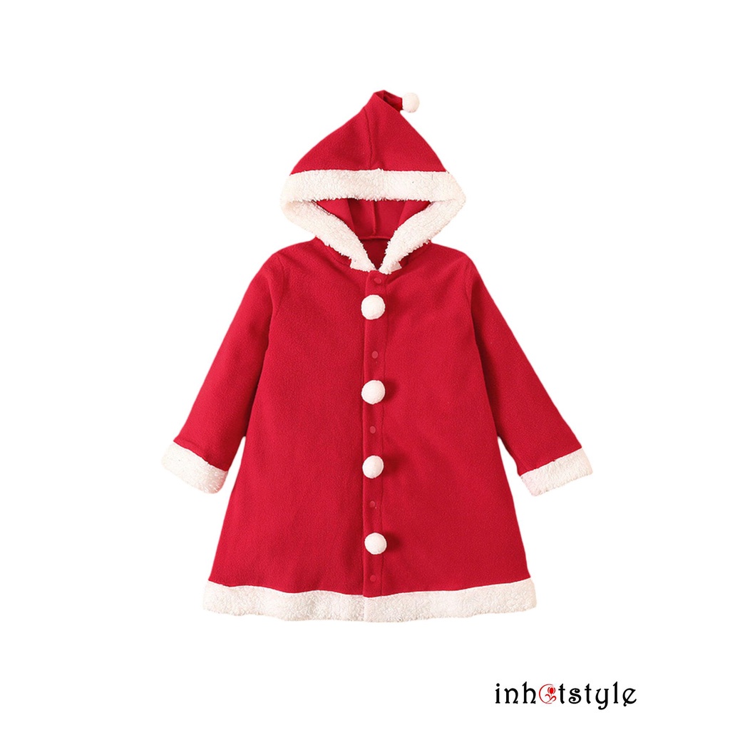 TY-Baby Christmas Fleece Hooded Jacket, Fur Ball Decoration, A-line Version Celebrate Holiday Costume