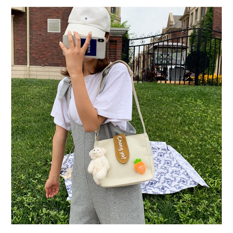 Túi Đeo Chéo Vải Canvas Hình Vuông Nhỏ Phong Cách Hàn Quốc Dễ Thương Cho Nữ