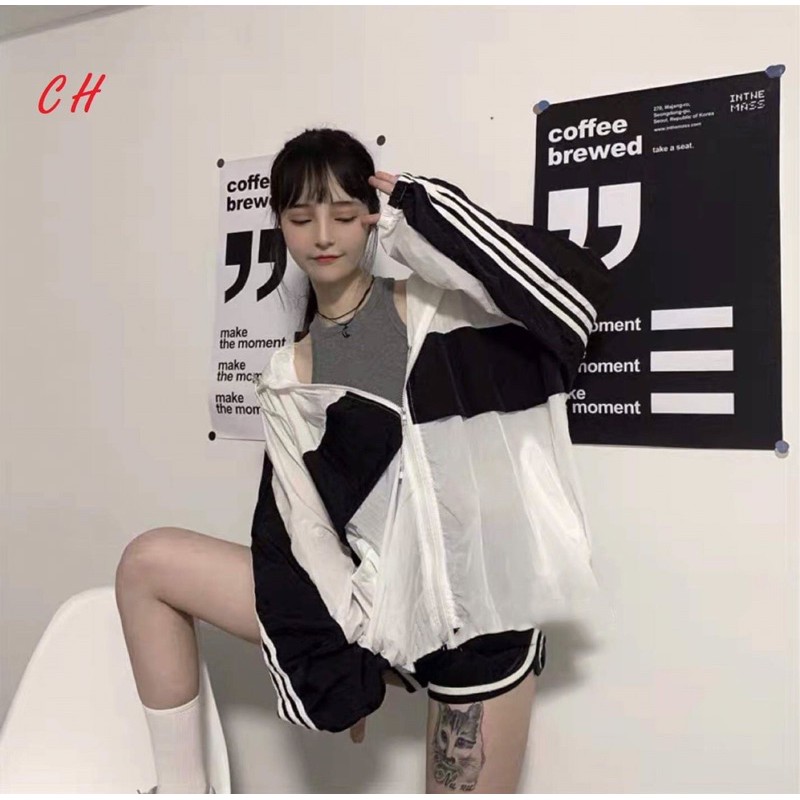 áo khoác gió đu nhẹ 1 lớp phối màu 3 sọc thể thao CH88