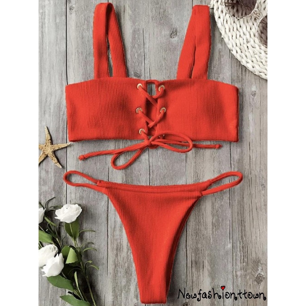 Bộ bikini cột dây áo có mút đệm thời trang cho nữ