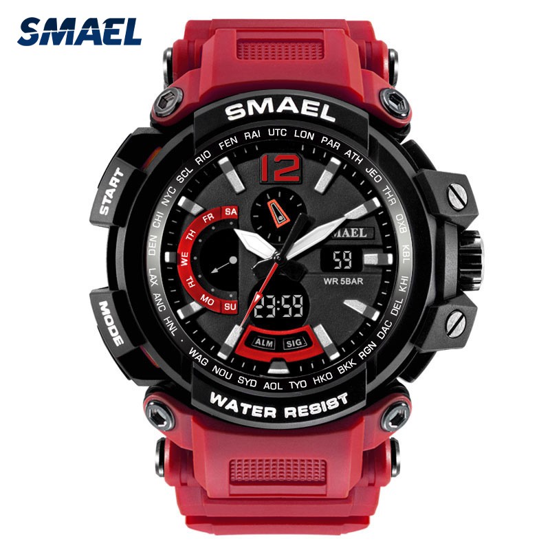 Đồng hồ nam SMAEL1702 dáng thể thao, cá tính, có chống nước sẵn màu Đỏ