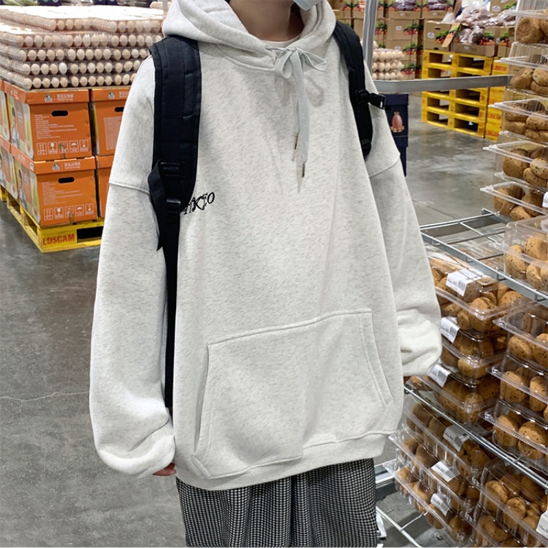 【M-3XL】 Áo Hoodie dáng rộng dày dặn ấm áp in chữ đơn giản thời trang phong cách Hip hop đường phố cho nam