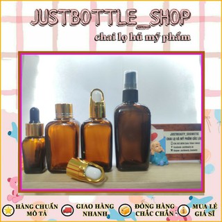 Chai thủy tinh vuông màu hổ phách (nâu) 10ml 30ml 50ml 100ml chiết tinh dầu serum mỹ phẩm – Lọ chiết mĩ phẩm nhỏ giá sĩ