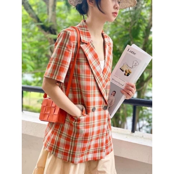 Áo blazer ngắn tay caro