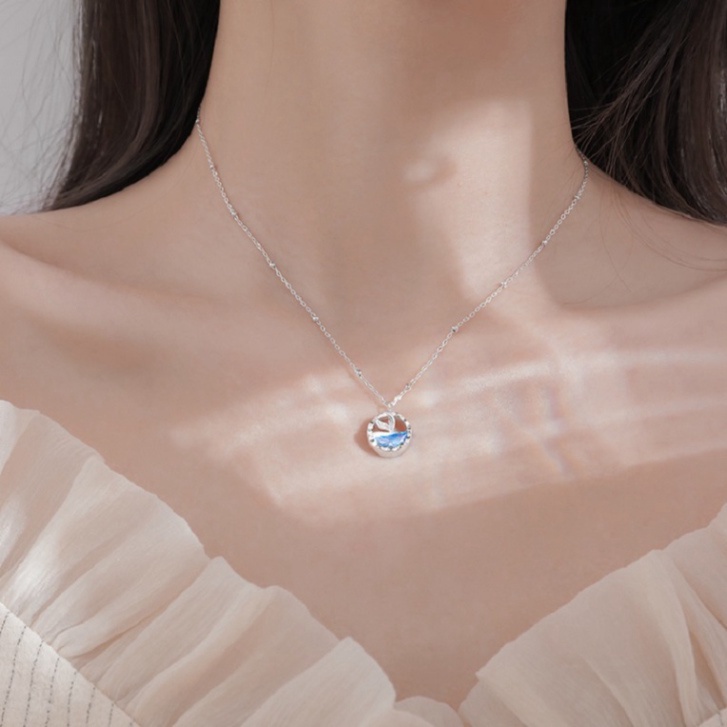 Dây Chuyền Mặt Hình Giọt Nước Đính Đá Pha Lê Xanh Lam Phong Cách Hàn Quốc DC41
