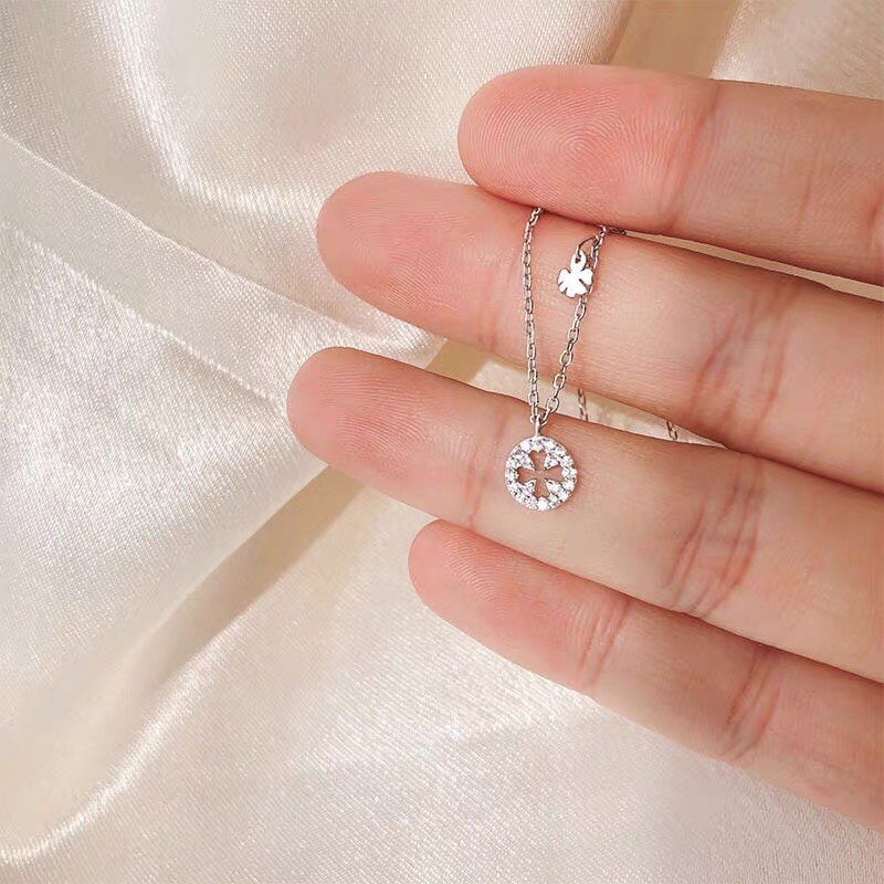 dây chuyền,lắc tay cỏ 4 lá đính đá 2  màu