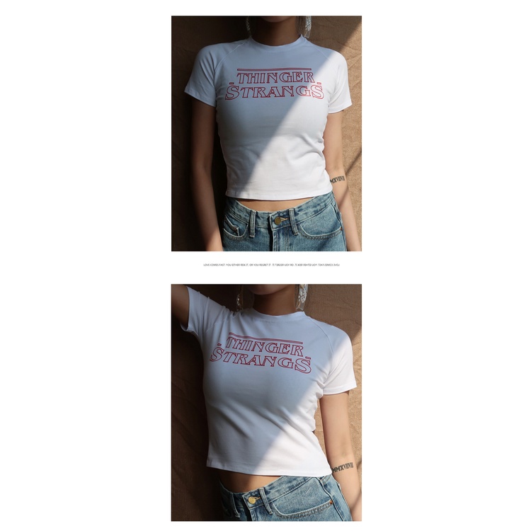 Áo cổ tròn tay ngắn dáng lửng thời trang Hàn Quốc