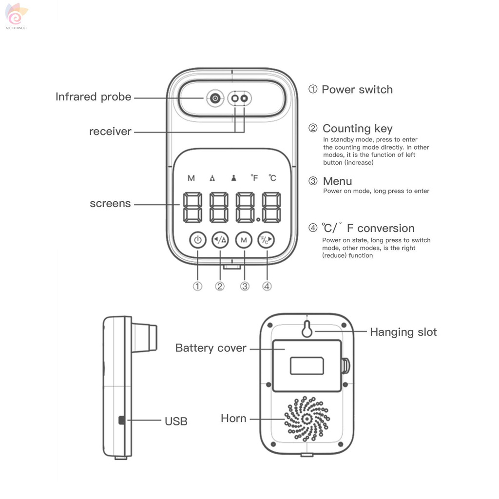 ET Wall Mounted Non-contact IR Thermometer with Multi-Language Voice Broadcast ℃/ ℉ Switch Auto Measuring Forehead Thermometers Fever Alarm, Wall or Tripod Mounted for Home Office School Public Places