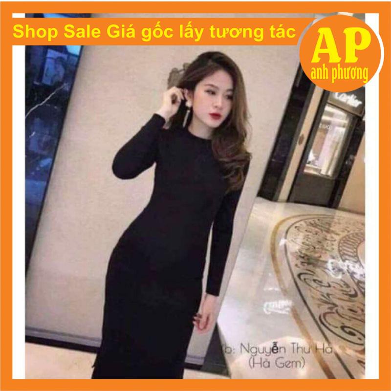 (RẺ VÔ ĐỊCH) Váy body len tăm dài tay cổ tròn có ảnh thật sp