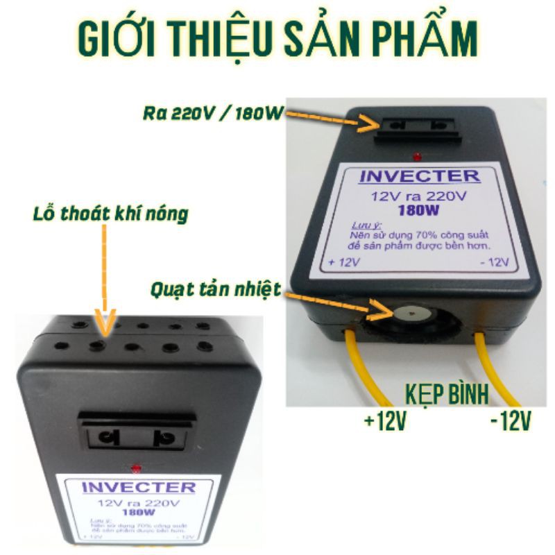 Bộ đảo điện 12v ra 220v công suất 180W