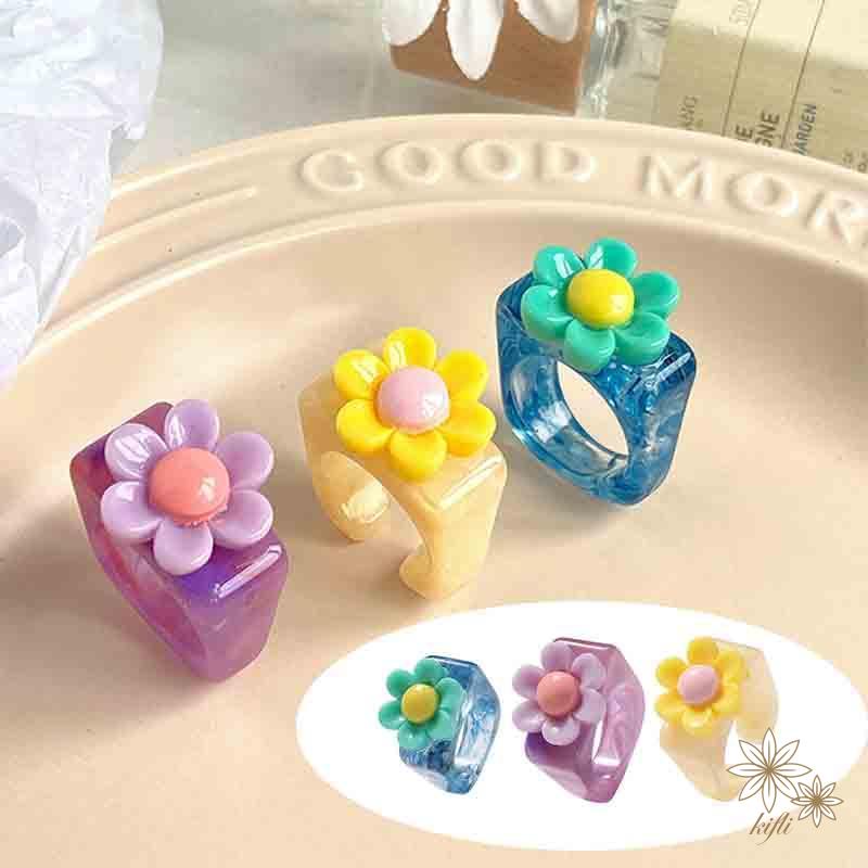 【kifli】Nhẫn Hình Bông Hoa Bằng Nhựa Acrylic Thiết Kế Đơn Giản Dễ Thương Cho Nữ