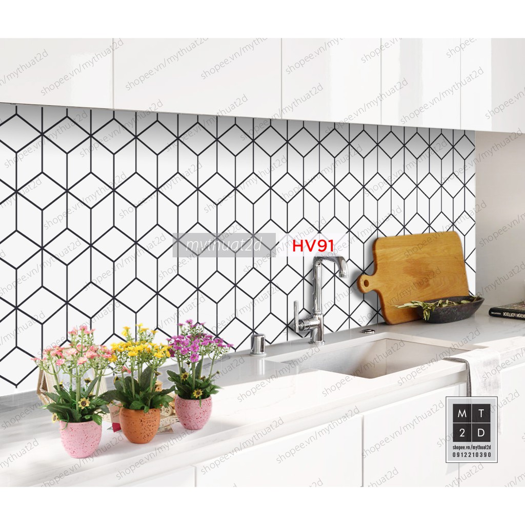 Sét 3 mét dài Decal gạch bông hoạ tiết đơn giản đen trắng trang trí quầy quán nhà cửa_kt 300x60cm