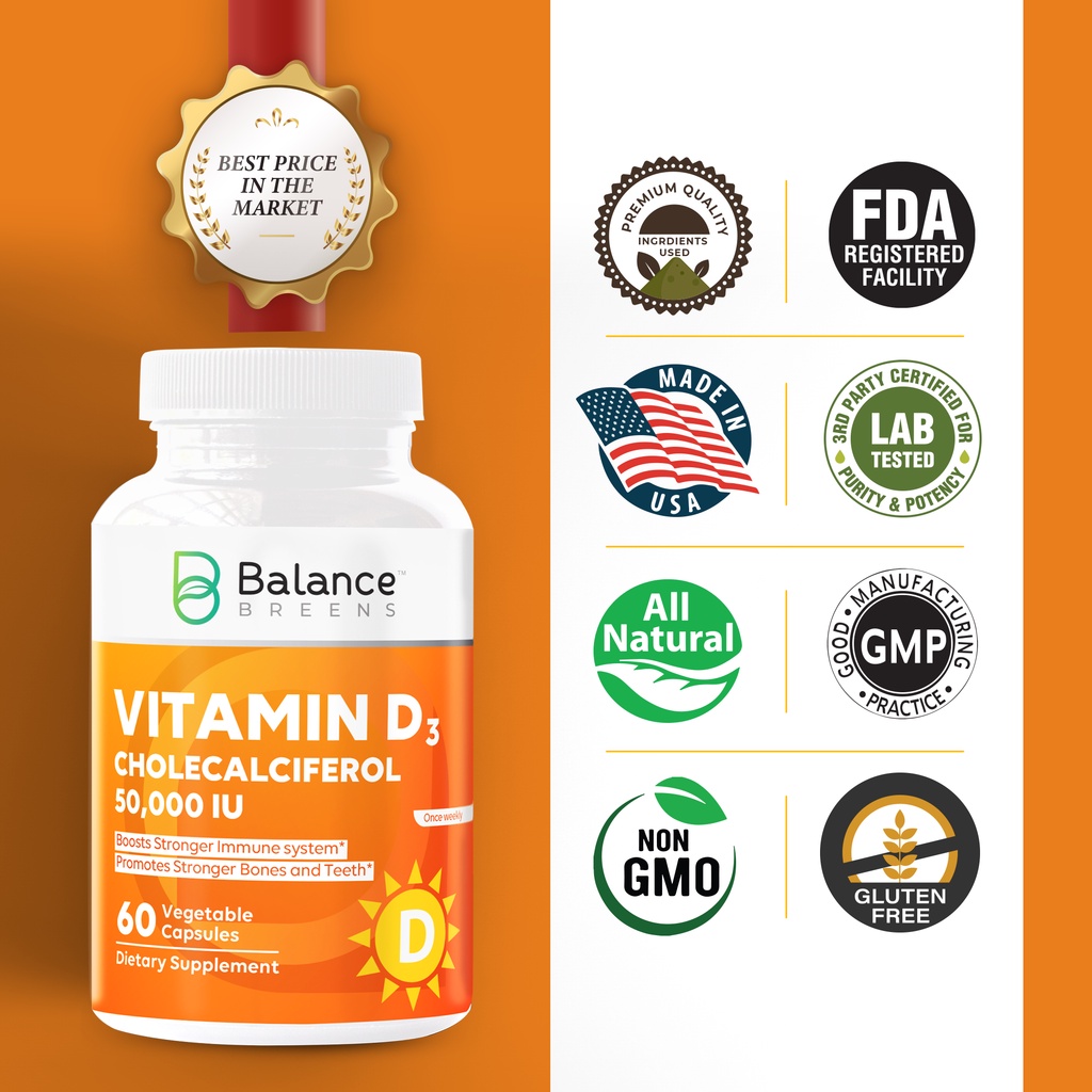 Organic Vitamin D3 High Potency 50.000 IU - 60 viên Mỹ - Tăng sức đề kháng, giúp xương và răng chắc khỏe