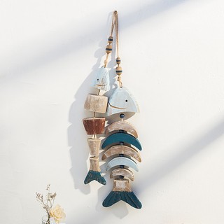 Cá gỗ treo trang trí kiểu xương sơn cũ - Decor đồ trang trí theo phong cách biển Địa Trung Hải