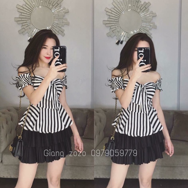 ÁO TRỄ VAI SỌC THẮT NƠ
