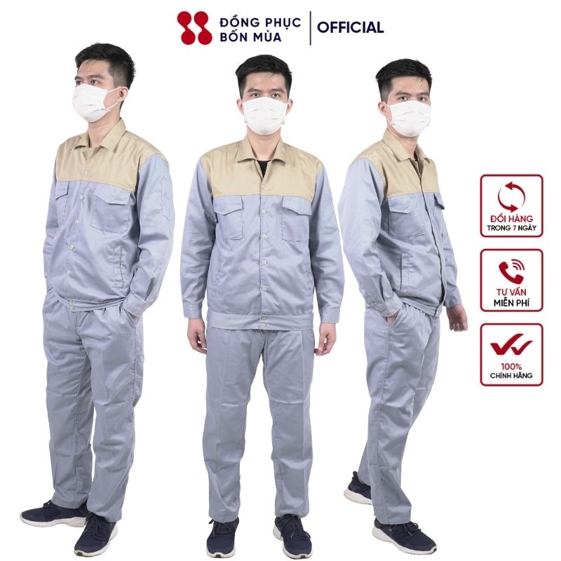 Quần Áo Bảo Hộ Lao Động Đồ Công Nhân, Đồng Phục BHLĐ Nam Nữ Màu Tím Than Phối Đỏ Vải Kaki31 Thấm Hút Mồ Hôi Đủ Size DN14