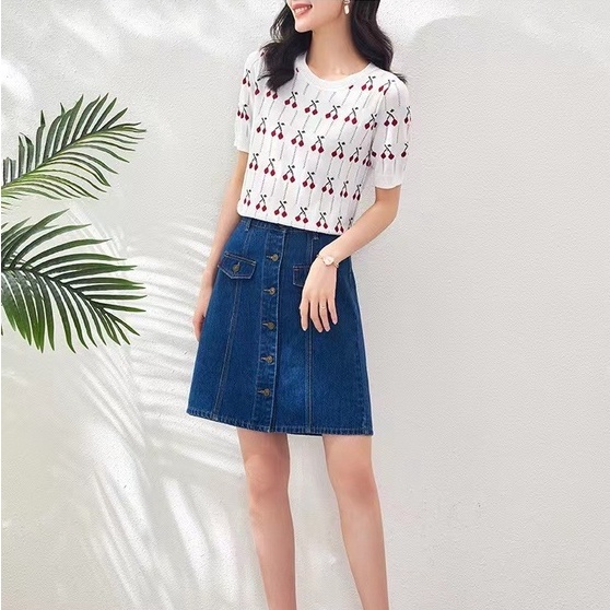 【ZHELIHANGFEI】 / Áo Thun Dệt Kim Tay Ngắn Khoét Rỗng