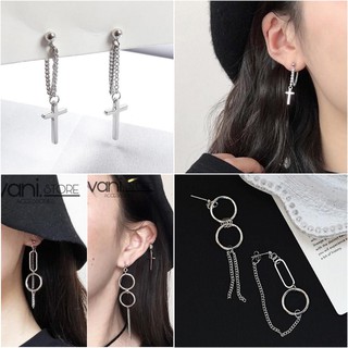 Bông Tai Bạc S925 Khuyên Ulzzang Dáng Dài Hình Học Và Thánh Giá Unisex - Bạc Ý [TS000103]