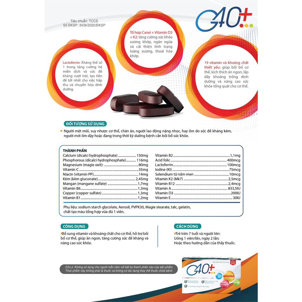 G40+ Bổ Sung Vitamin Và Khoáng Chất, nâng cao hệ miễn dịch Cho Cơ Thể (Hộp 60 Viên)
