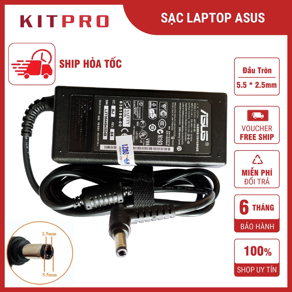 Cục sạc laptop ASUS 19V 3.42A 4.74A chân to 5.5 x 2.5mm dây sạc máy tính laptop Asus K43 K53 K54 X51 ship hỏa tốc KITPRO