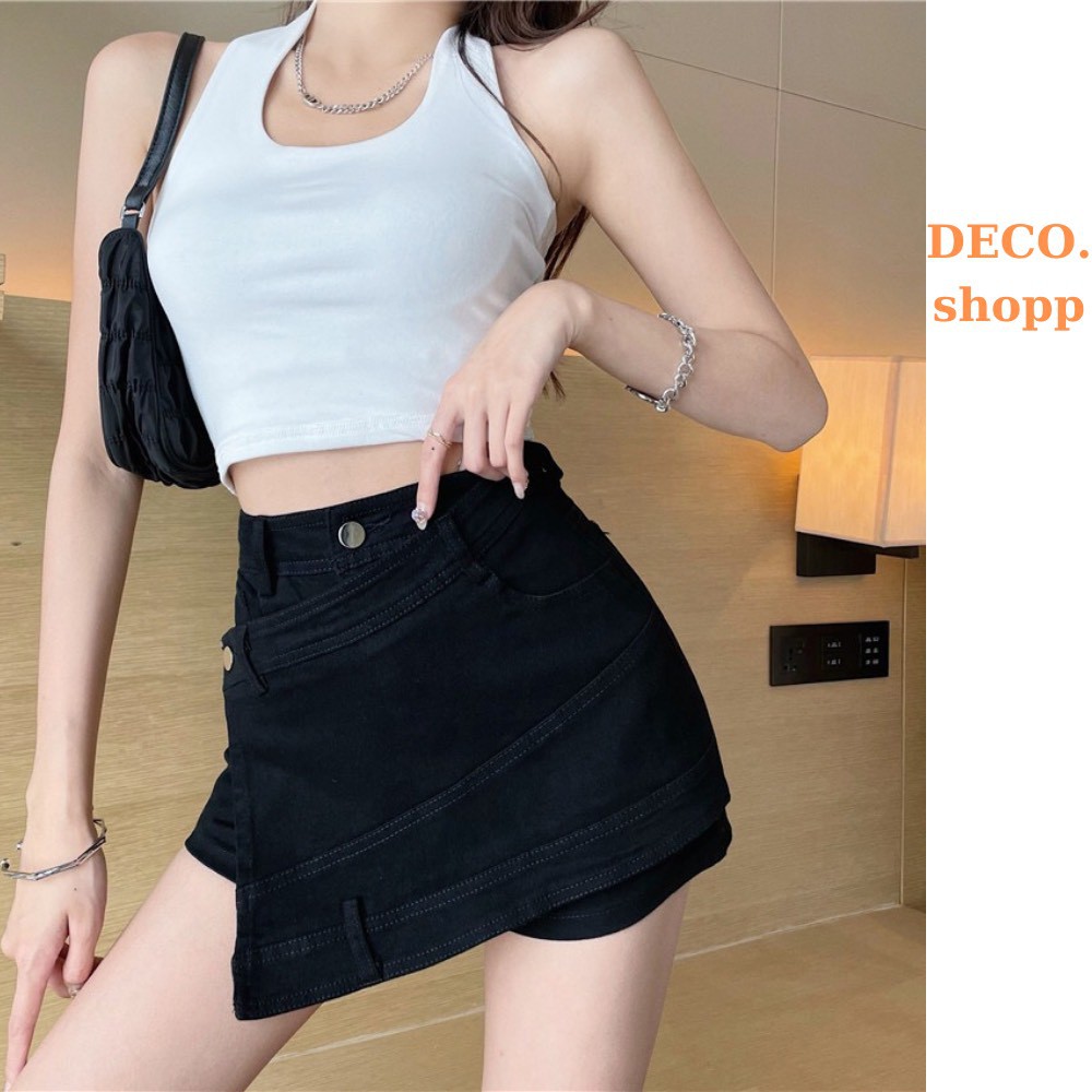 Quần Giả Váy Lưng Cao DECO.shopp Kaki Tà Đắp Chéo, Chân Váy Chữ A Phong Cách Trẻ Trung QV05