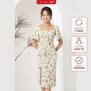 Đầm maxi hoa cổ chéo leika