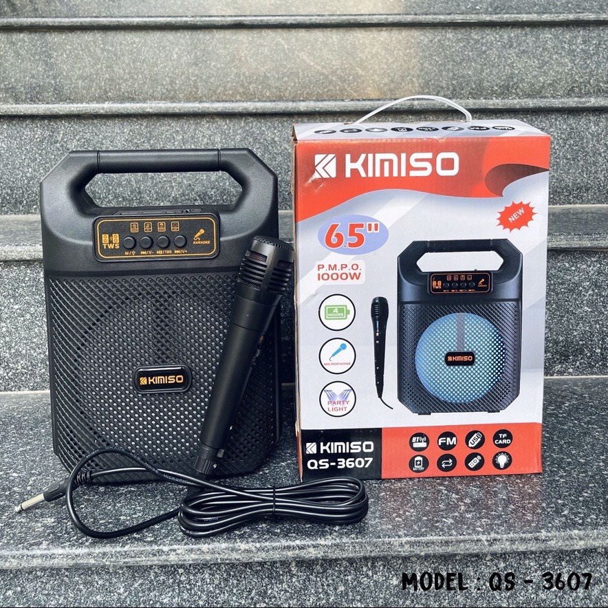 Loa bluetooth hát Karaoke KIMISO QS-3607 kèm 1 micro có dây âm thanh hay trung thực,đỉnh cao chất lượng,lỗi 1 đổi 1