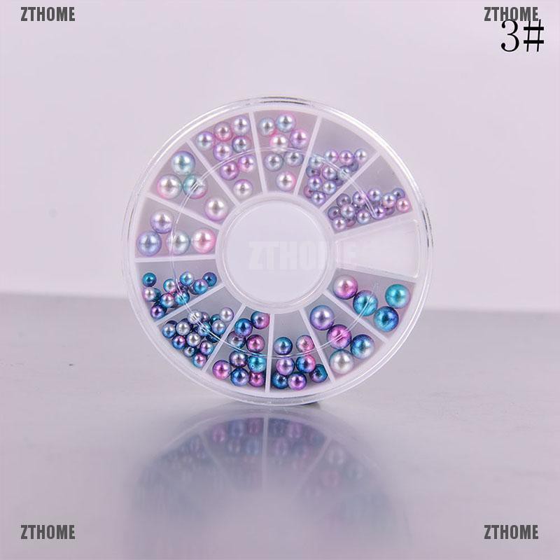 ZTHOME Mix Size Pearl Flat Back Mermaid Gradient Bead Wheel Nail Art 3D Tips Decoration