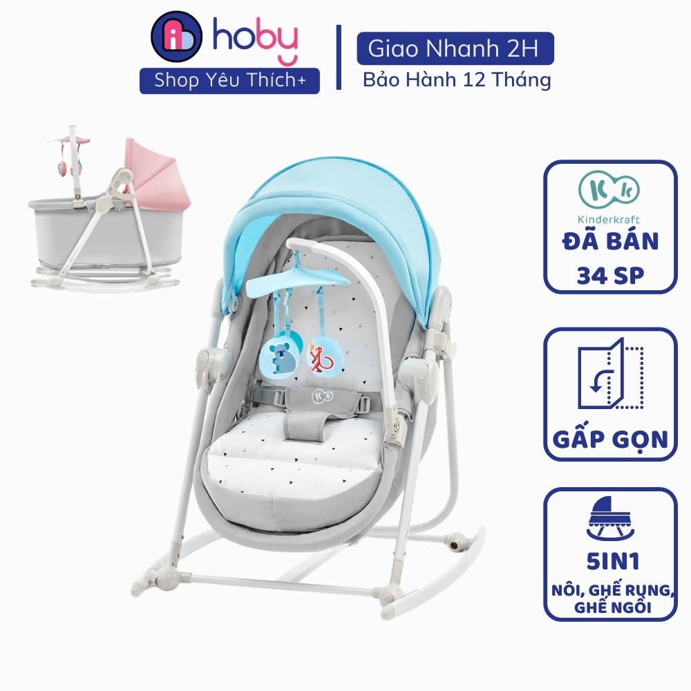 Ghế nôi đa năng Kinderkraft Unimo 5in1 cho bé sơ sinh đến 18kg - Ghế rung, nôi cũi lắc Gấp gọn