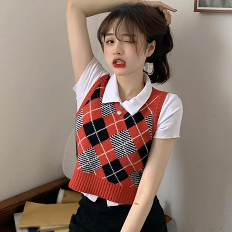 Áo Tank Top Dệt Kim Cổ Chữ V Kẻ Sọc Màu Tương Phản Cá Tính Cho Nữ | BigBuy360 - bigbuy360.vn