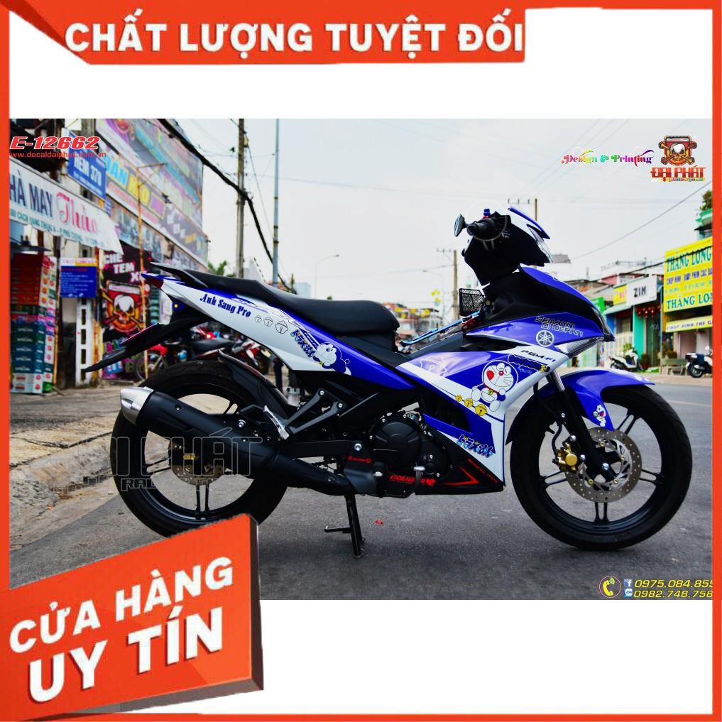 Tem Trùm Xe Exciter 150 Doremon Xanh Trắng